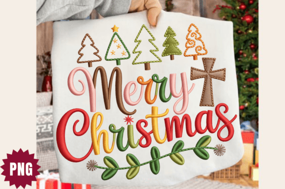 Merry Christmas Embroidery PNG Design