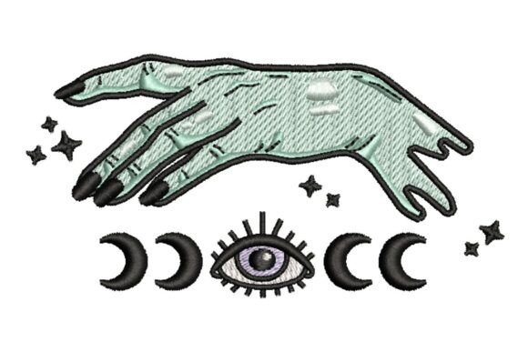 Mystical Hand with All-Seeing Eye and Moon Phases Embroidery Design