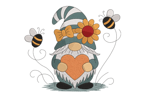 Spring Bee Gnome Embroidery Design